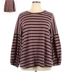 Andree by Unit SOFT Striped Sweater Round Neck Women’s 1X Bell Sleeves Boho EUC